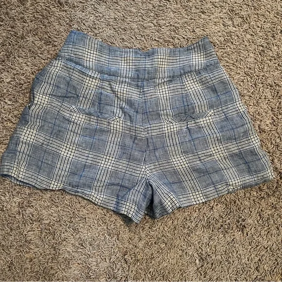 VERONICA BEARD Alicia Windowpane Plaid 100% Linen Shorts Pleated Blue Multi Sz6 - Picture 8 of 15